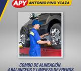 COMBO DE ALINEACION, 4 BALENCEOS Y LIMPIEZA DE FRENOS