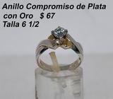 Anillo Solitario Plata con Oro