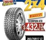 LLANTAS 265/70R17 LT PIRELLI SCORPION ATR 4Runner F150 Cruiser TAHOE 4Runner FORSA RAM BERTONATI